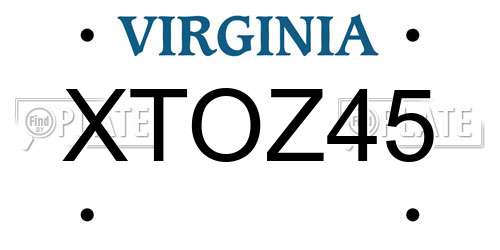 XTOZ45 Virginia License Plate