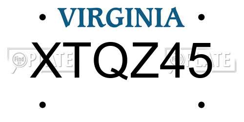 XTQZ45 Virginia License Plate