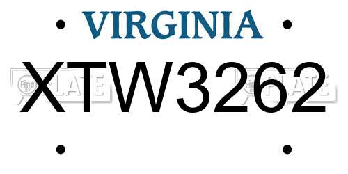 XTW3262 Virginia License Plate