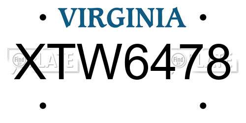 XTW6478 Virginia License Plate