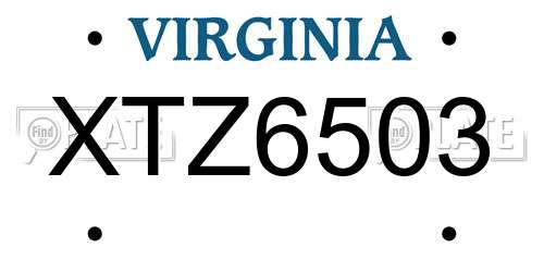 XTZ6503 Virginia License Plate