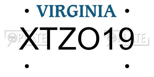 XTZO19 Virginia License Plate