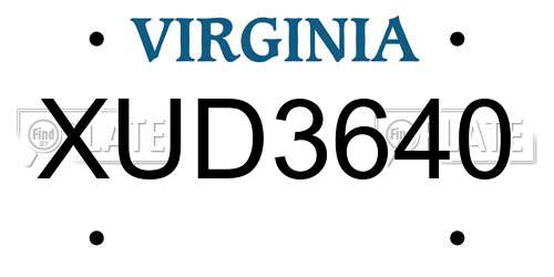 XUD3640 Virginia License Plate