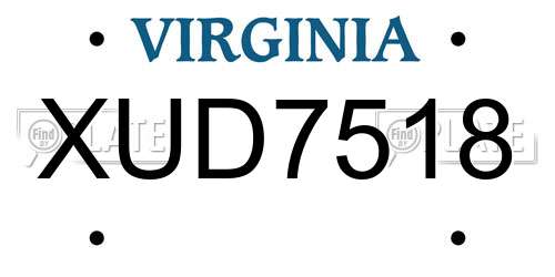 XUD7518 Virginia License Plate