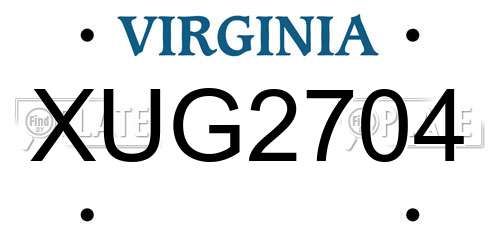 XUG2704 Virginia License Plate