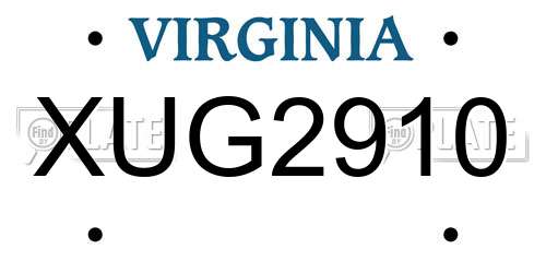 XUG2910 Virginia License Plate