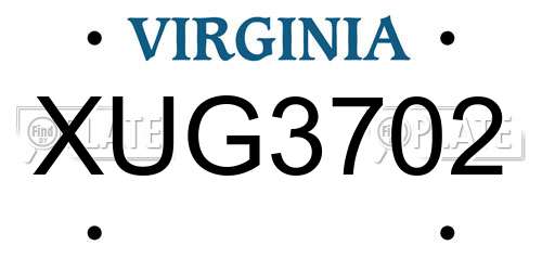 XUG3702 Virginia License Plate