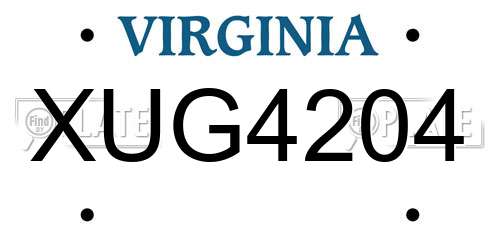 XUG4204 Virginia License Plate