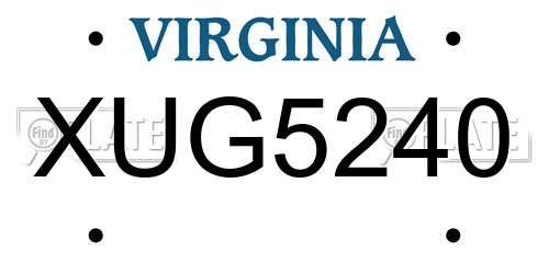 XUG5240 Virginia License Plate