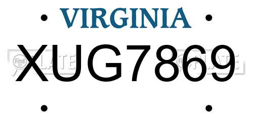 XUG7869 Virginia License Plate