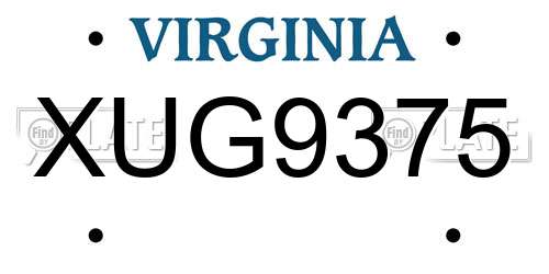 XUG9375 Virginia License Plate