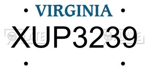XUP3239 Virginia License Plate