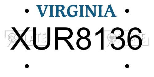 XUR8136 Virginia License Plate