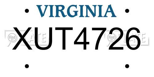 XUT4726 Virginia License Plate