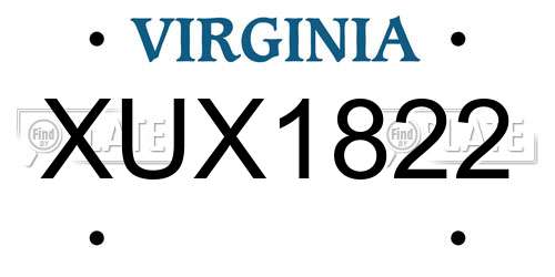 XUX1822 Virginia License Plate