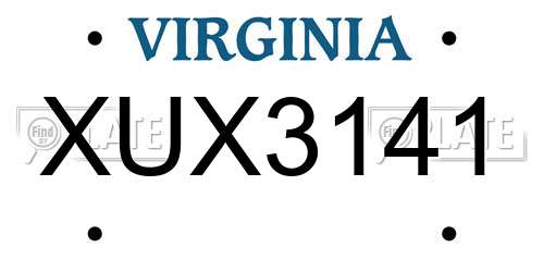XUX3141 Virginia License Plate