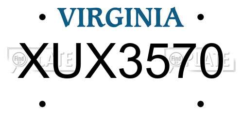 XUX3570 Virginia License Plate