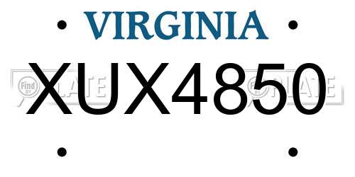 XUX4850 Virginia License Plate