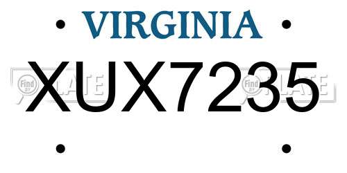 XUX7235 Virginia License Plate