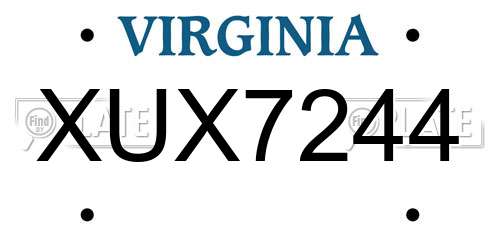 XUX7244 Virginia License Plate