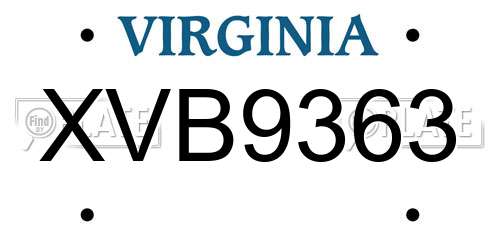 XVB9363 Virginia License Plate