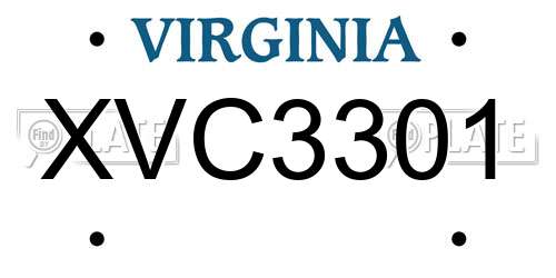 XVC3301 Virginia License Plate
