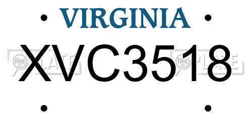 XVC3518 Virginia License Plate