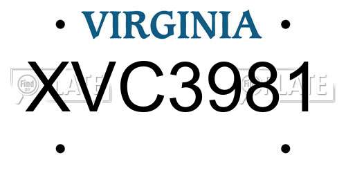 XVC3981 Virginia License Plate