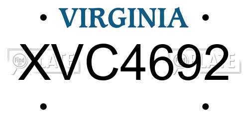 XVC4692 Virginia License Plate