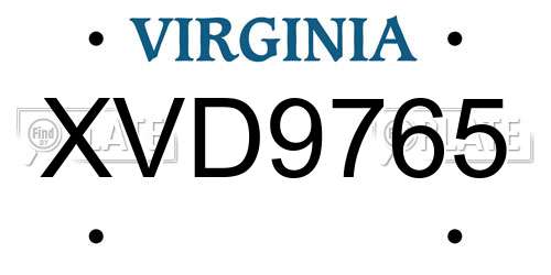 XVD9765 Virginia License Plate