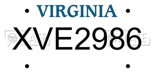 XVE2986 Virginia License Plate