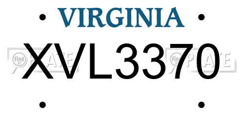 XVL3370 Virginia License Plate