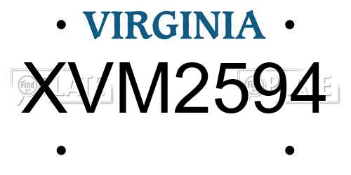 XVM2594 Virginia License Plate