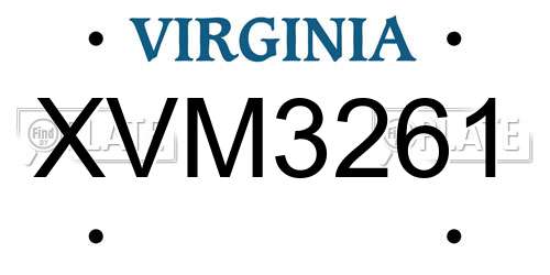 XVM3261 Virginia License Plate