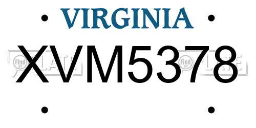 XVM5378 Virginia License Plate