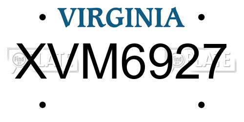 XVM6927 Virginia License Plate