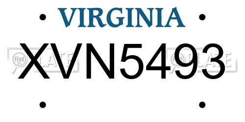 XVN5493 Virginia License Plate