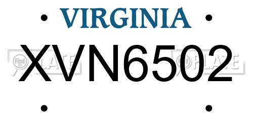XVN6502 Virginia License Plate