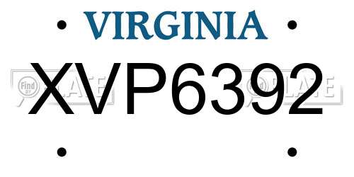 XVP6392 Virginia License Plate
