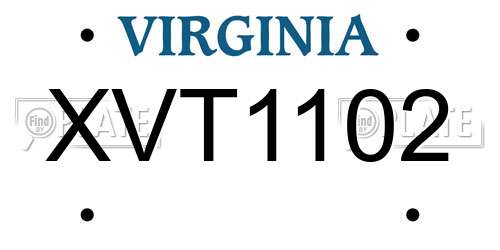 XVT1102 Virginia License Plate