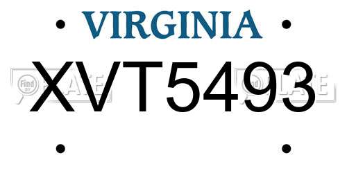 XVT5493 Virginia License Plate