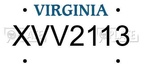 XVV2113 Virginia License Plate