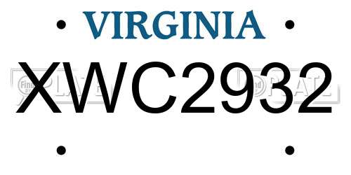 XWC2932 Virginia License Plate