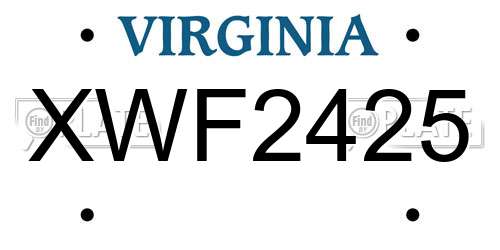 XWF2425 Virginia License Plate