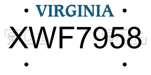XWF7958 Virginia License Plate