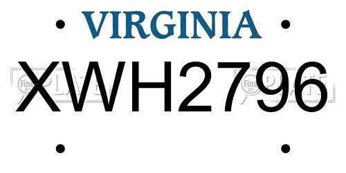 XWH2796 Virginia License Plate