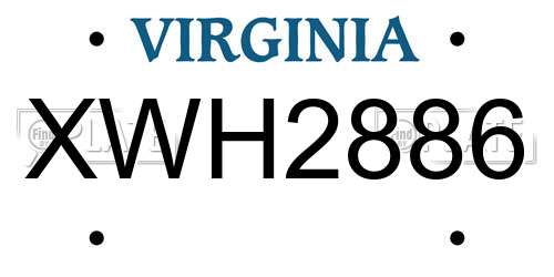 XWH2886 Virginia License Plate