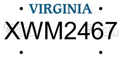 XWM2467 Virginia License Plate