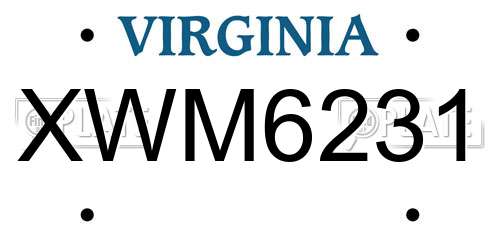 XWM6231 Virginia License Plate