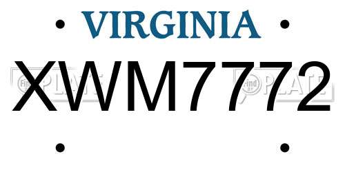 XWM7772 Virginia License Plate